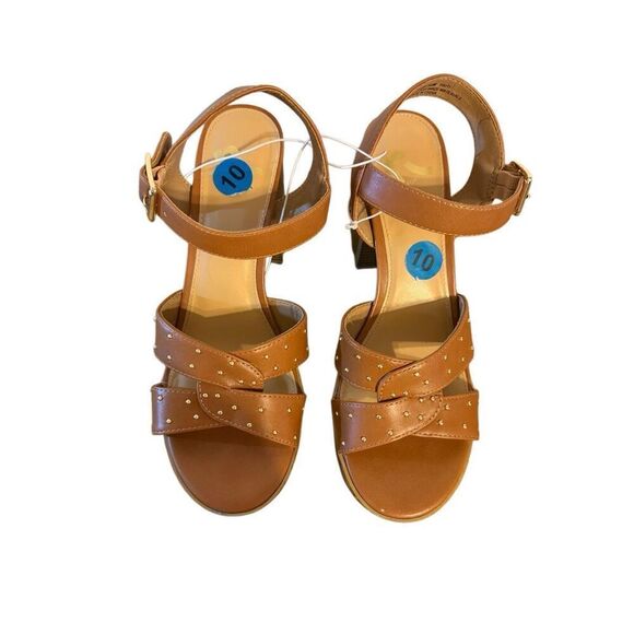 Brand New Report Haiti Platform Open Toe Brown Studded Ankle Strap Sandals 10 - Picture 3 of 13